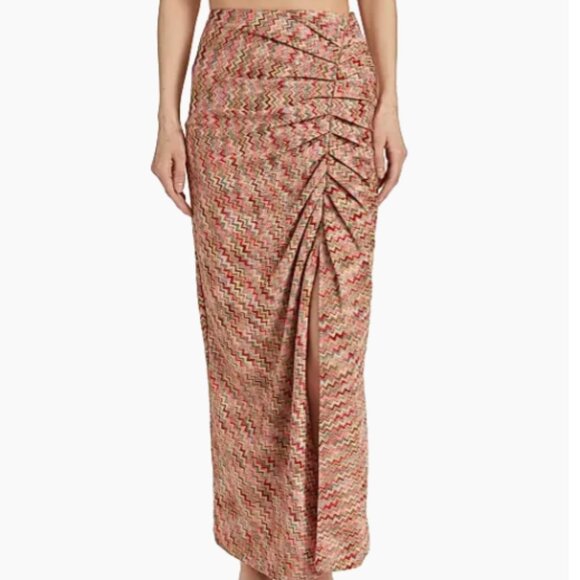 Ramy Brook Mable Metallic Chevron Ruched Maxi Midi Knit Skirt Size 2 NEW - Picture 2 of 11